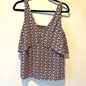 Dressy tank top small white, purple, blue pattern